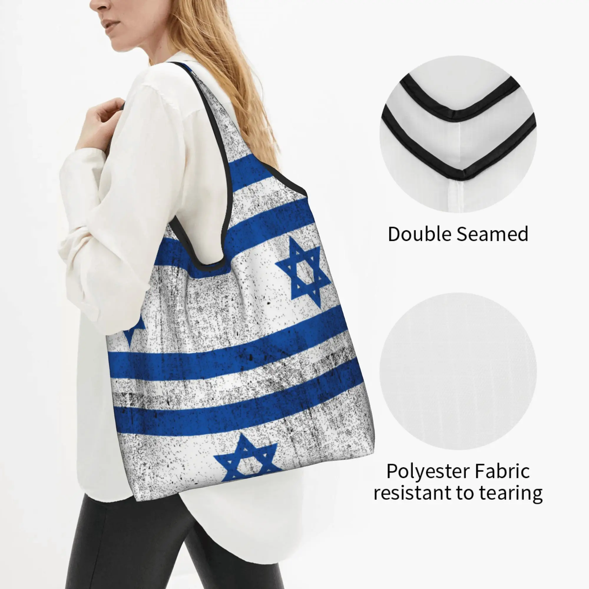Kawaii Printing Old and Worn Distressed Flag of Israel Shopping Tote Bags Portable Shoulder Shopper Vintage  Handbag