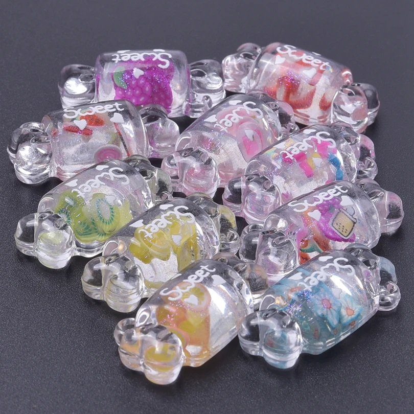 10/30/50/100pcs/Lot Handmade Transparent Color Fruit Candy Charms Cute Resin Flower Candy Pendant For DIY Jewelry Making Craft