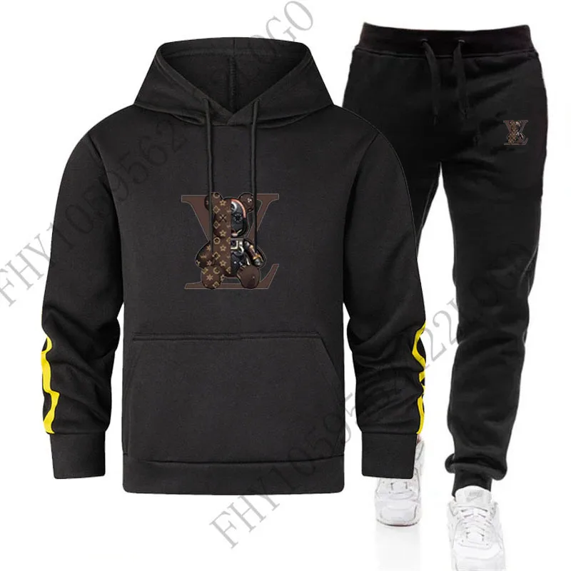 Autumn and winter men\'s hoodie striped suit new outdoor casual hooded men and women lovers pullover + sweatpants 2 sets