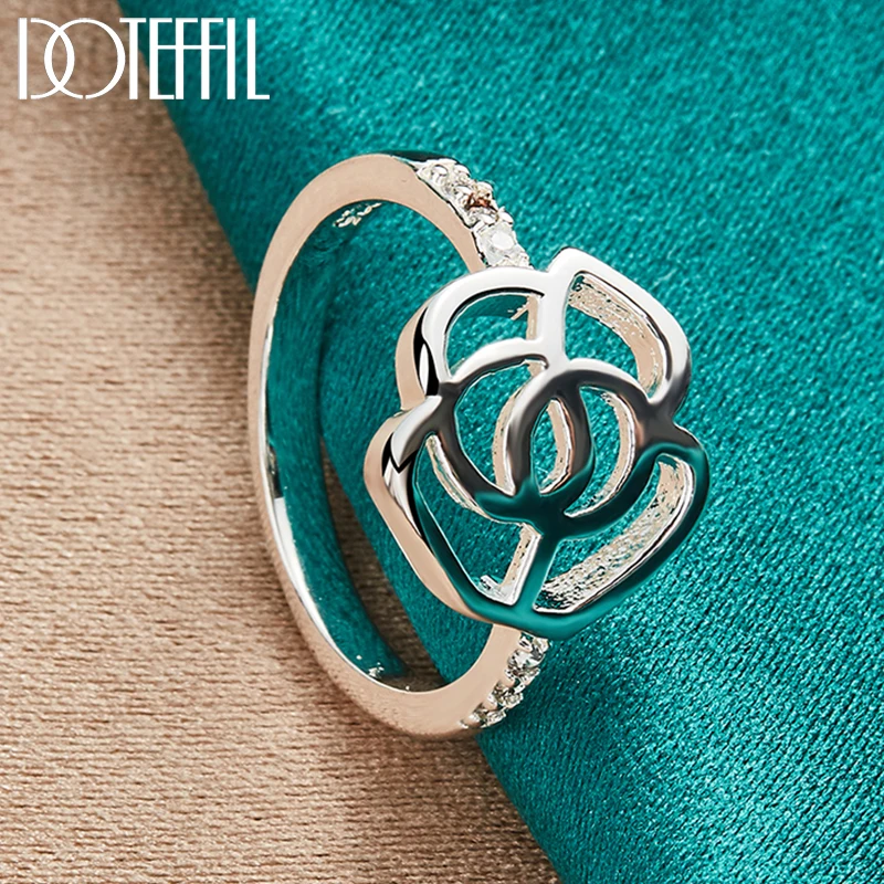 

DOTEFFIL 925 Sterling Silver AAA Zircon Flower Ring For Woman Man Fashion Wedding Engagement Party Charm Jewelry