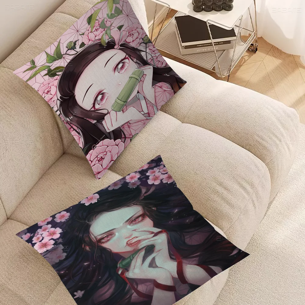 

Demon Slayer Nezuko Kamado 45*45cm Cushion Cover Pillow Cover Decor Pillowcase Home Pillowcase For Couch Pillow