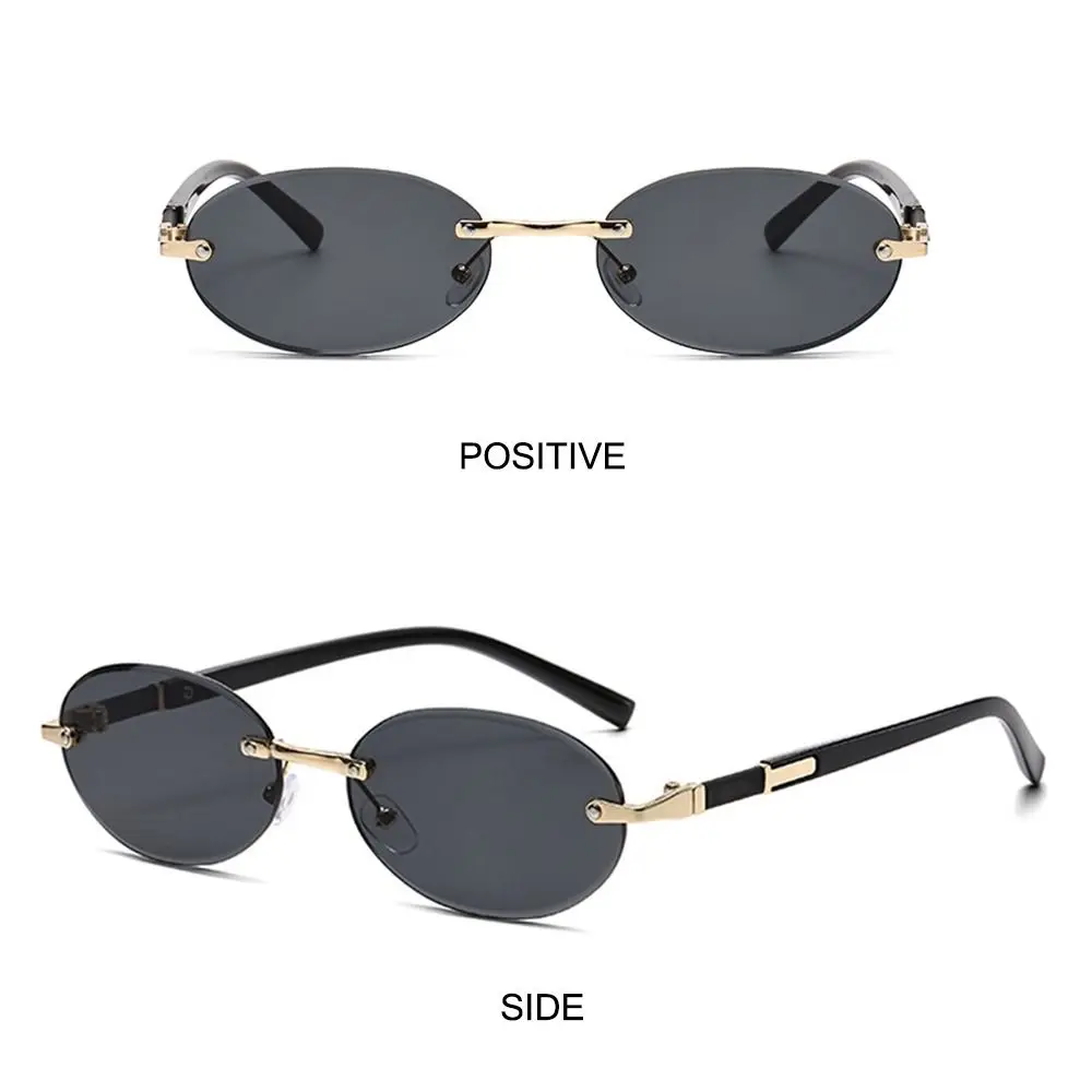 Trendy Cut-Edge Oval Frame Sunglasses Street Style UV400 Protection Hip-Hop Sun Glasses Frameless Punk Shades for Women