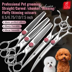 Fenice Professional 6/6.75/7/7.5 Inch Pet  Scissors For Dog Grooming Straight&Thinner&Curved&Chunker Grooming Shears Tool Set