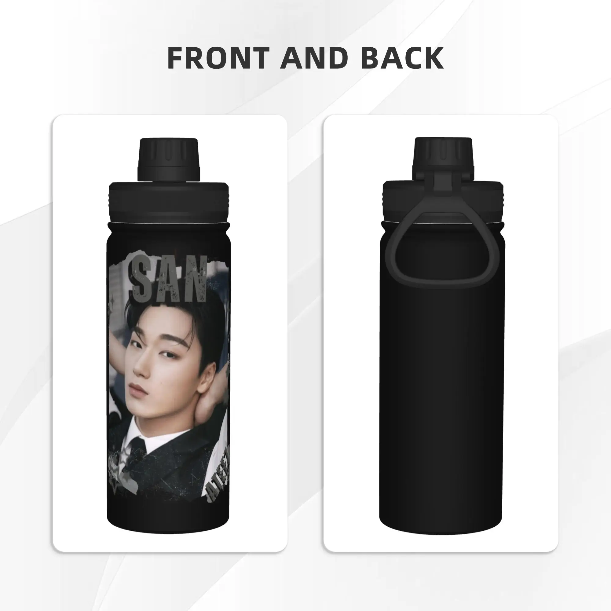 Kpop Boy Group A-Ateez San 18OZ Sports Insulated Kettle  Coffee Cups Stainless Steel Double Wall Mugs Water Bottle