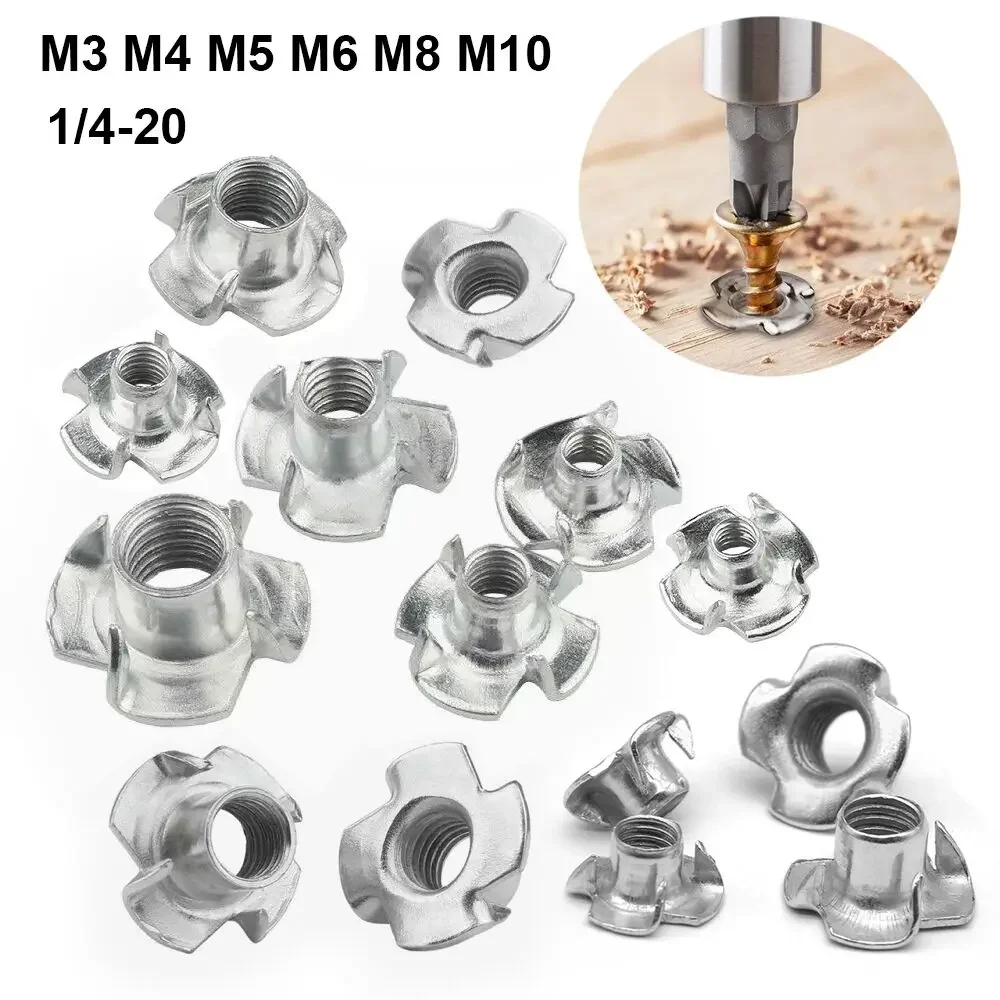

25pcs/10pcs/5pcs M3 M4 M5 M6 M8 M10 Four-Claw T Nuts Blind Tee Nuts with Prongs for Speaker & Furniture