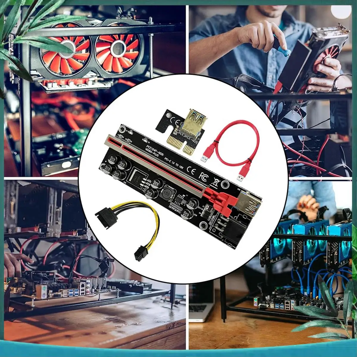 (NEW) VER009S Plus PCI-E Riser Card 009S Plus PCIE X1 To X16 4Pin 6Pin Power USB 3.0 Cable For Graphics Card GPU Miner Mining B