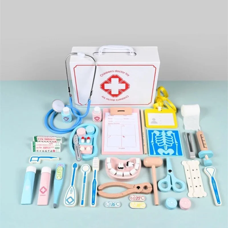 Jouets de docteur en bois pour enfants, jeu de simulation médical, coffre de médecine, cadeau vétérinaire