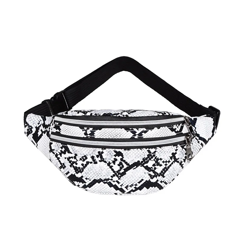 Fashion Waist Bag Snakeskin Fanny Pack Running Jogging Belt Pouch Zip Fanny Pack Mobile Phone Bag PU Chest Bag for Women Girl