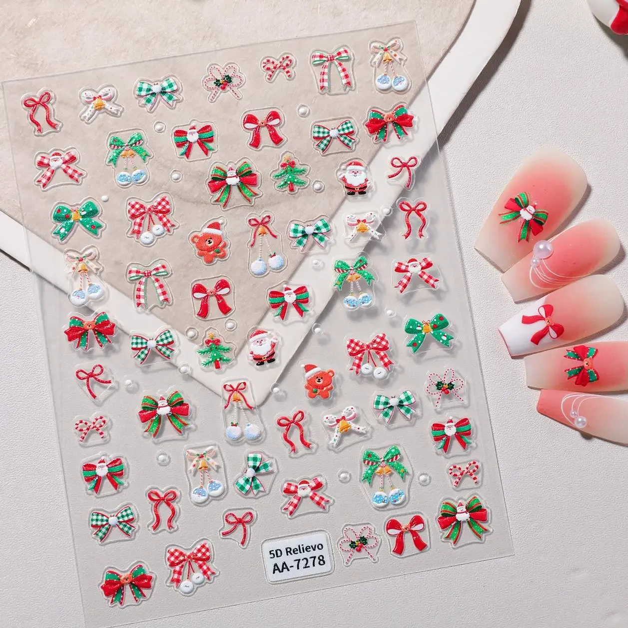1 Set 5D Embossed Christmas Nail Stickers Festive Elements Self Adhesive DIY Holiday Nail Art Decor