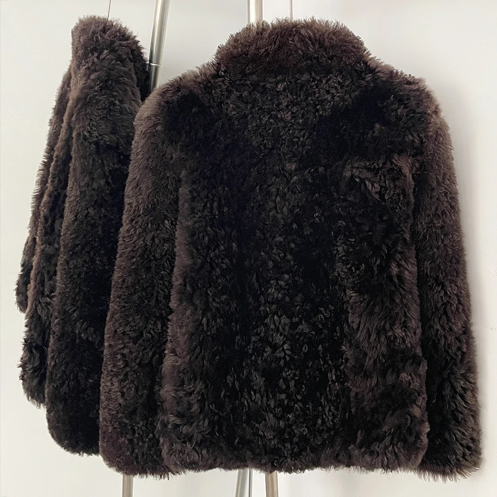 OFTBUY Damen Luxus Echt-Lammfell-Wollmantel Langarm Stehkragen Wolljacke Damen Neue Warme Verdickte Winter-Oberbekleidung – Detail 7