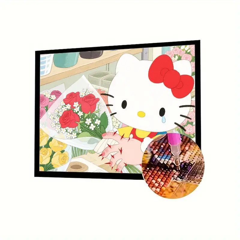 

1 шт. Hello Kitty Tearful с букетом роз и шипами, 5D набор для алмазной живописи «сделай сам», полная дрель, милый мультяшный эмо-эстетический диаметр