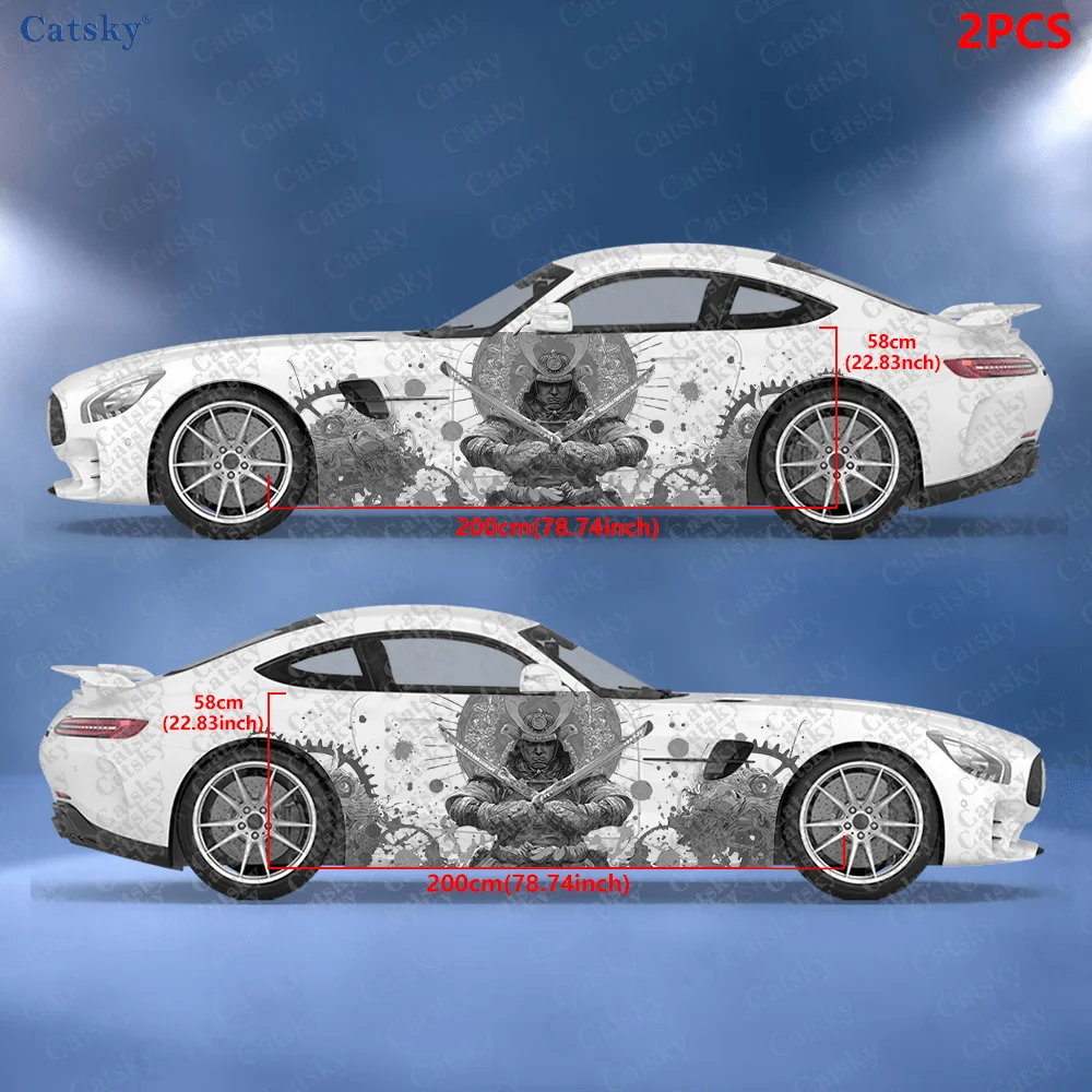 2pcs Steam Gear Japanese Samurai and Dragon Splash Decal, Durable, Fade-Resistant, Easy to Install and Remove - Enhance the aest