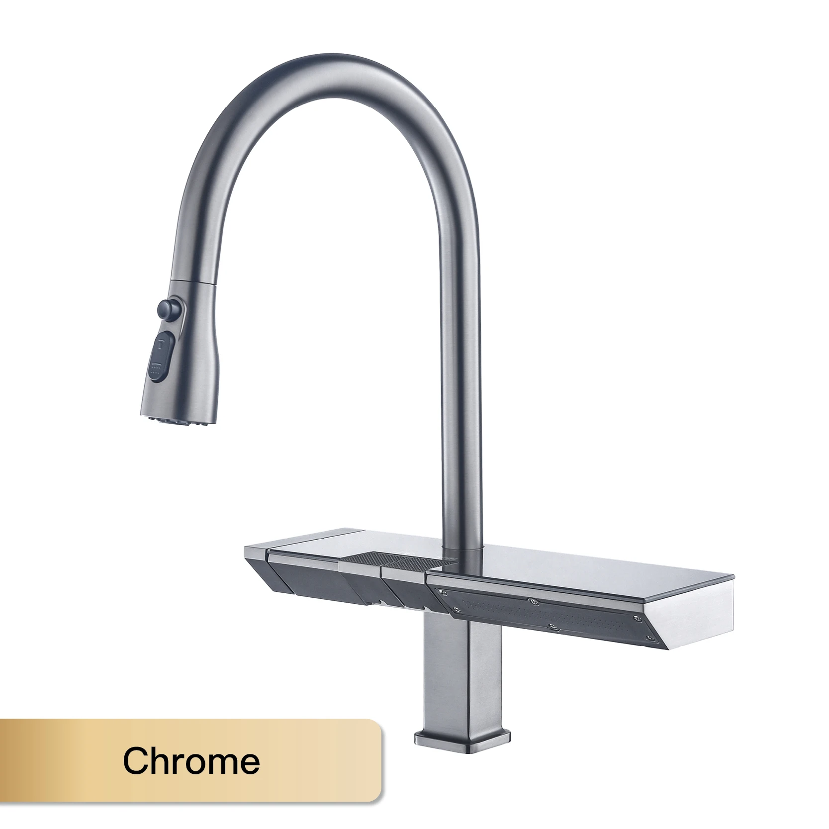 pull-out design waterfall water outlet single handle Cold & Hot 2 control Tap Luxury digital display brass grey kitchen faucet