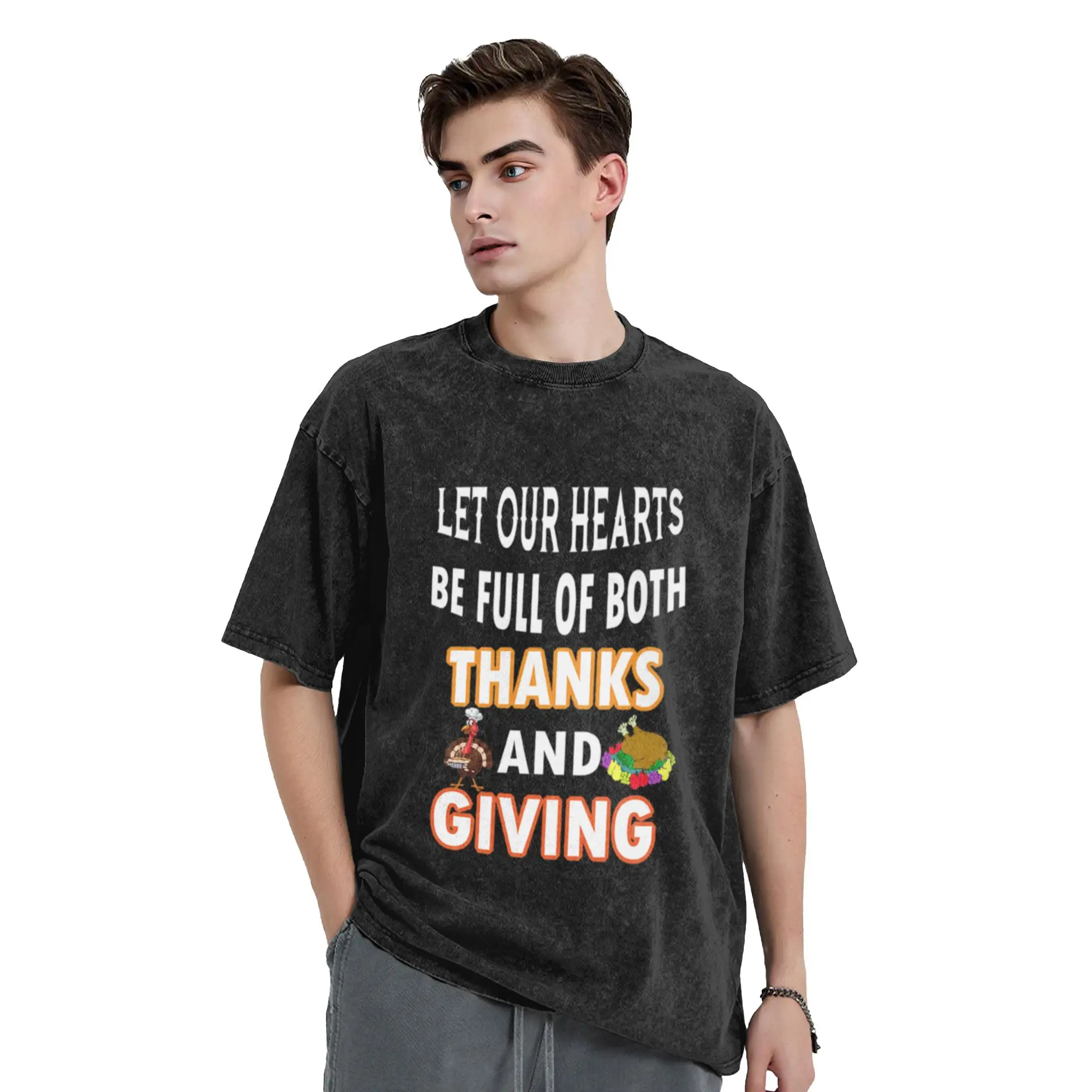 LET OUR HEARTS BE FULL OF BOTH THANKS AND GIVING  Unique Cool A Vintage Oversized Cotton Unisex T-Shirts