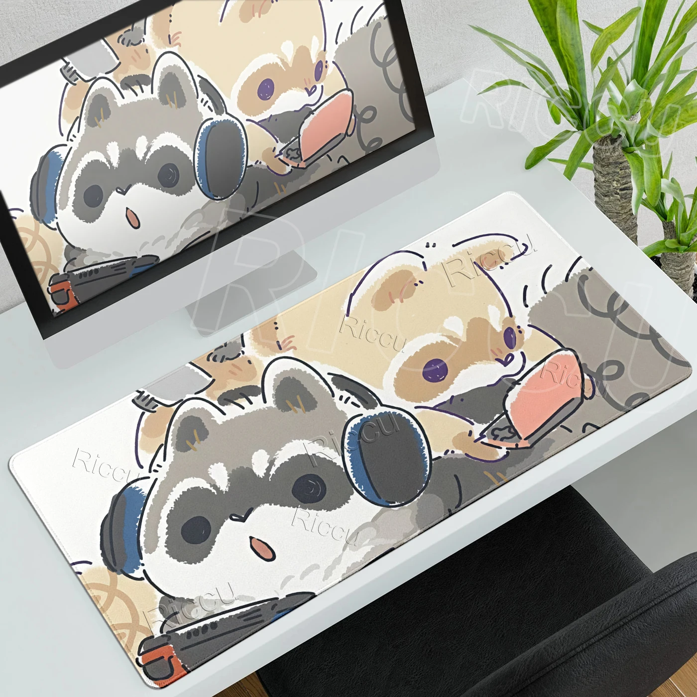 Cartoon Animal Little Raccoon Mouse Pads Office Gamer Accessories Tablemat Laptop Gaming Pads Stitched Edge Rubber Non-slip Base