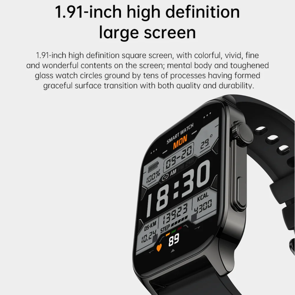 Sport Fitness uomo donna Smart Watch 1.91 "schermo HD Blue Tooth chiamata frequenza cardiaca ossigeno nel sangue musica impermeabile riproduci Smartwatch