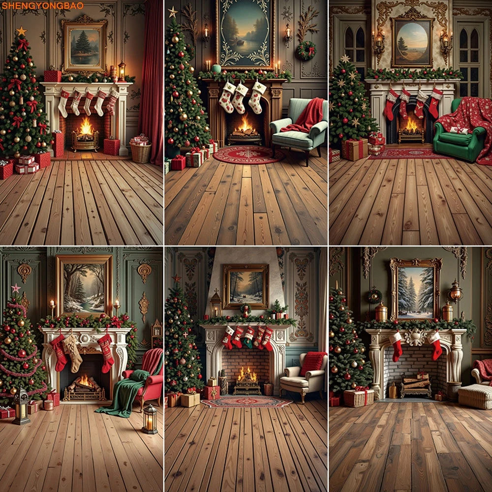 

Christmas Fireplace Backdrop Photography Gift Xmas Tree Indoors Photozone Background Baby Studio Photocall Accessories