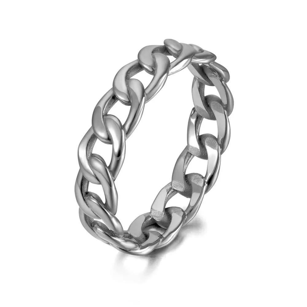 JeeMango Design Titanium Stainless Steel Geometric Chain Hiphop/Rock Rings 18K Gold Plated Bohemia Punk Ring For Women JR20081