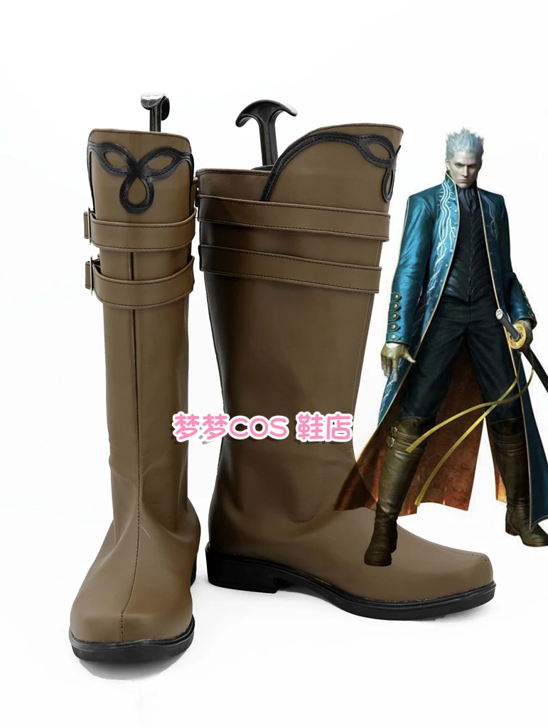 Devil May Cry Vergil Cosplay Costume Shoes Handmade Faux Leather Boots