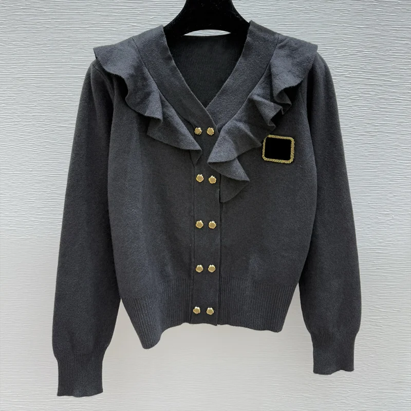 

High-quality lace-edged V-neck knitted base cardigan for woman in wool fabric French sophistication sweater 251004171