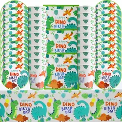 Cartoon Dinosaur Party Decorations Jungle Safari Dino Themed Tableware Balloon Set Baby Shower Kids Boys Birthday Party Supplies