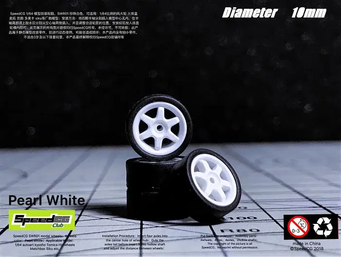 SpeedCG Modified Parts Diameter 10mm 1:64 ABS Wheels with Rubber Tire Type D For Model Car Racing Vehicle Toy Hotwheels Tomica