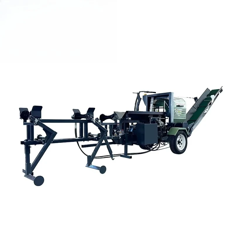 15T Engine Powered Log Splitter Wood Processor Skid Steer Hydraulic Conveyor Bearing Wood Cutting Machine