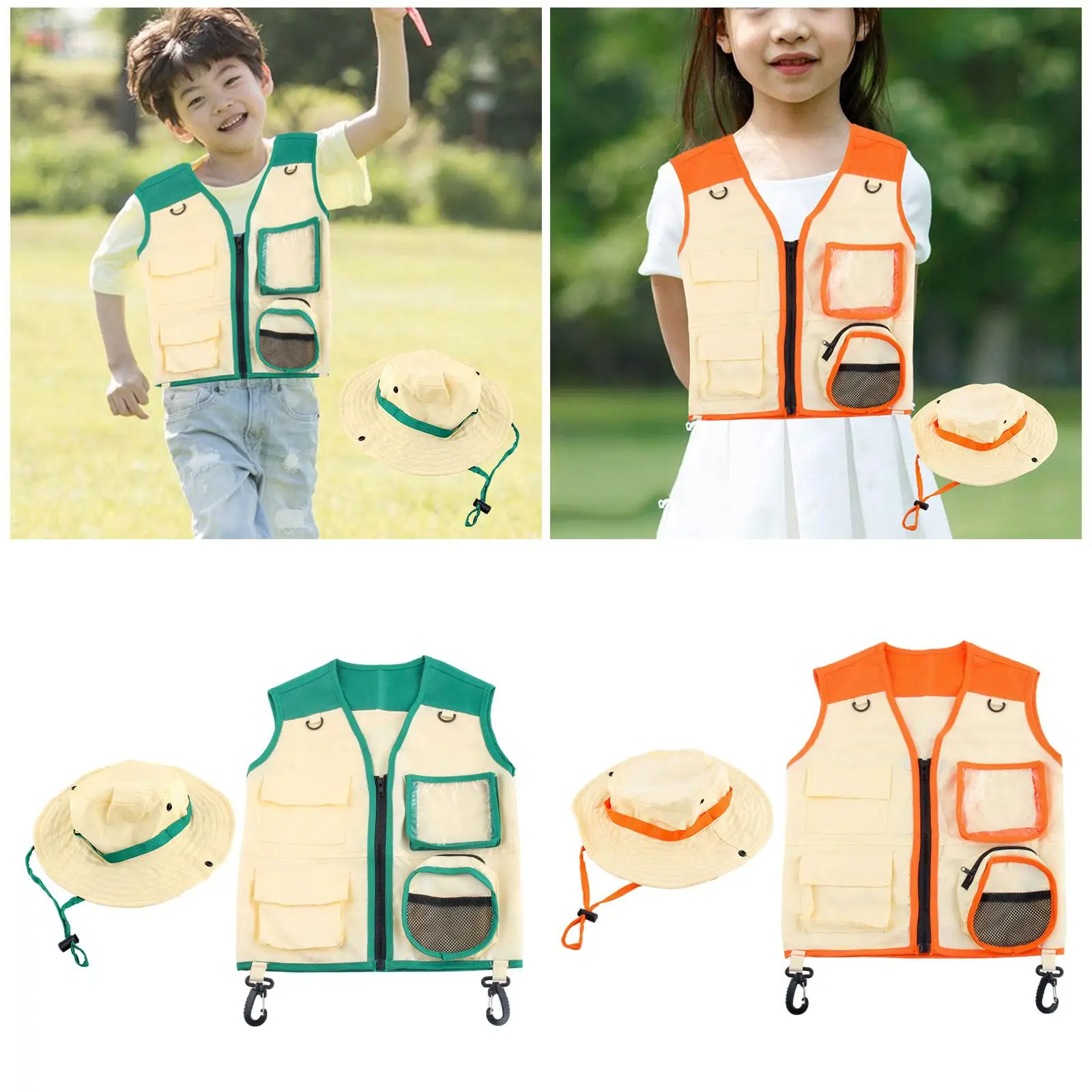 Kids Outdoor Explorer Kits Vest Hat Costume Pretend Play Adventure Toy Polyester Cloth for Young Explorers