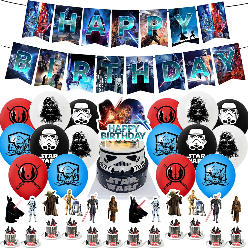 Vajilla desechable de STAR WARS Para fiesta de cumpleaños, pancarta colgante para decoración de tartas, globos de STAR WARS, películas calientes