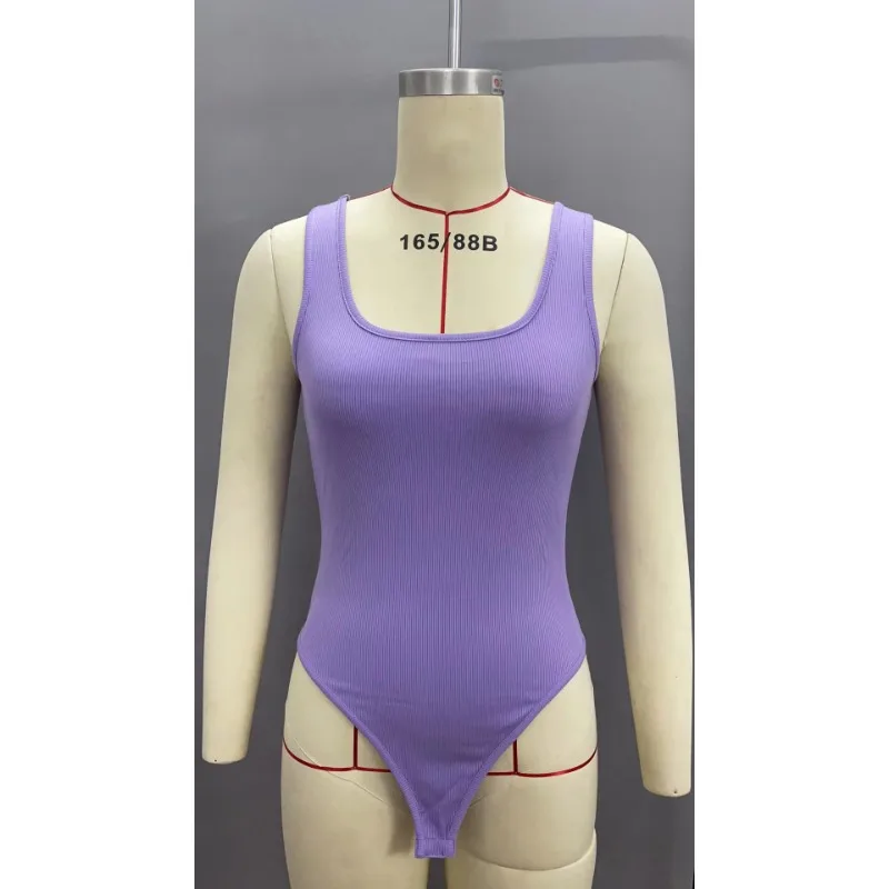 Solid Color Tank Top Women Scoop Neck Off Shoulder Body Top Streetwear Ribbed Bodysuits Suit Slim Clothes Catsuit Clothing