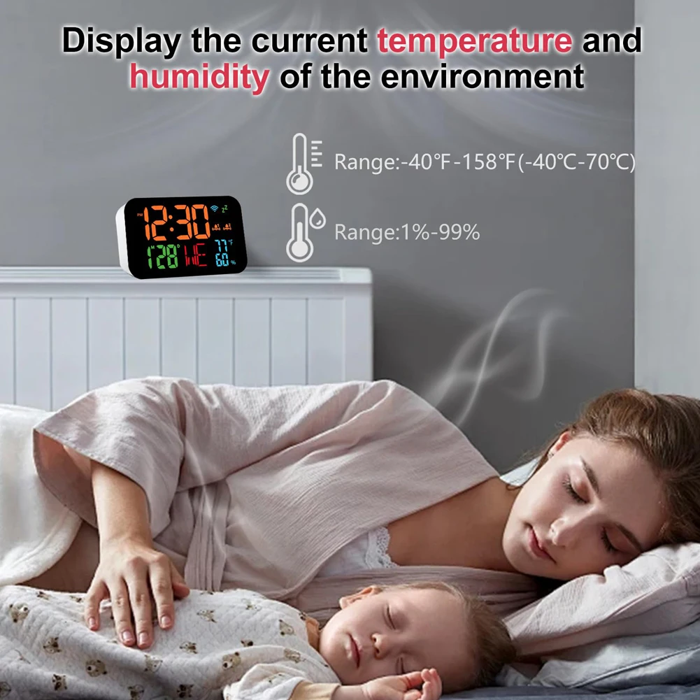 Tuya WiFi Desktop Clock Calendar Intelligent Thermometer Hygrometer with Digital LED Display Adjustable Brightness APP Remote