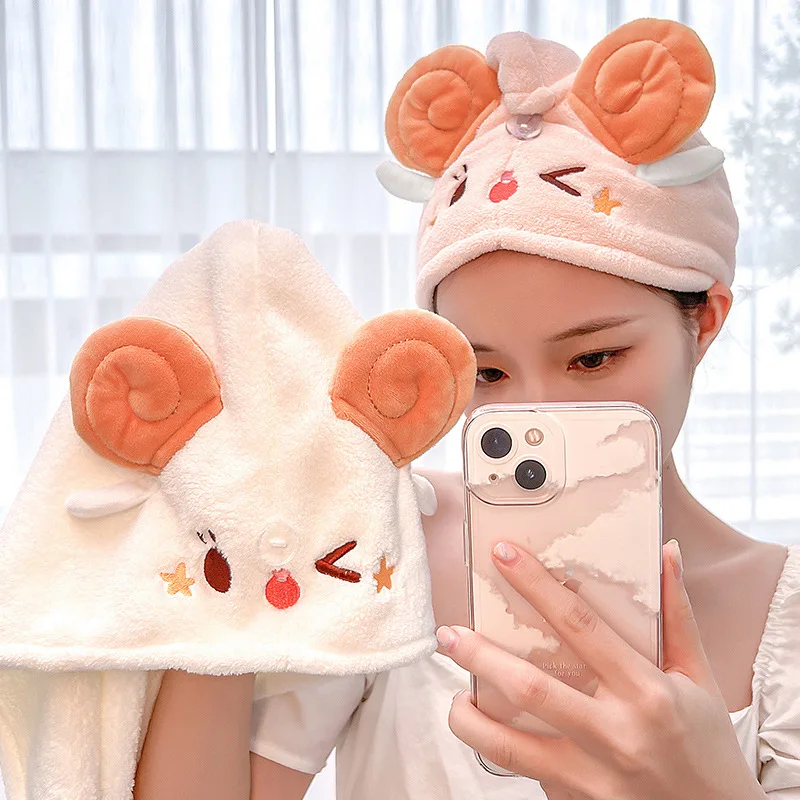 Cartoon Coral Velvet Shepherd Star Dry Hair Cap Wash Makeup Removal Embroidery Triangle Shower Cap Absorbing Dry Hair Towel