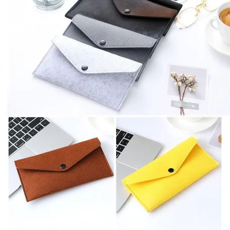 Filztasche für Mobiltelefone im Umschlagstil mit Druckknopfverschluss, weiche, kratzfeste Hülle, unisex, retro, lange, einfache Geldbörse. – Detail 17