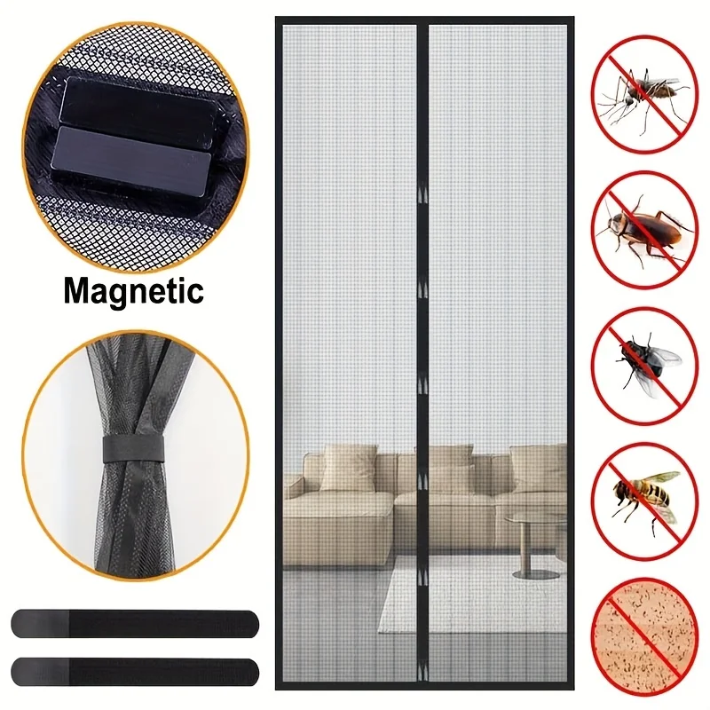 100x210cm Magnetic Screen Door Mesh Curtain Mosquito Net Bug Hands Free Partition Mute Striped Door Curtain Bedroom Ventilation