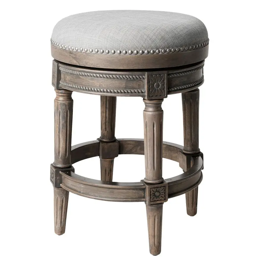 Pullman 26 Inch Tall Backless Reclaimed Oak Finish Counter Height Upholstered Barstool with Ash Grey Fabric Cushion Seat