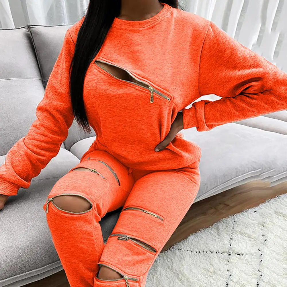 Orange Women Autumn Casual Two Piece Set Hooded Crop Tops Sporty Leggings Matching Stretchy Soft Skinny Fitness Slim Streetwear