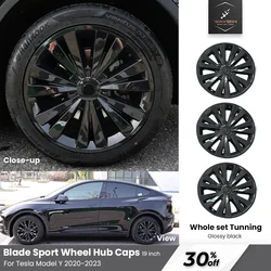 19 inch Wheel Cover For Tesla Model Y 2020- 2024 4pcs Blade Hubcap Glossy Black Full Rim Cover Tesla Tuning Accessory