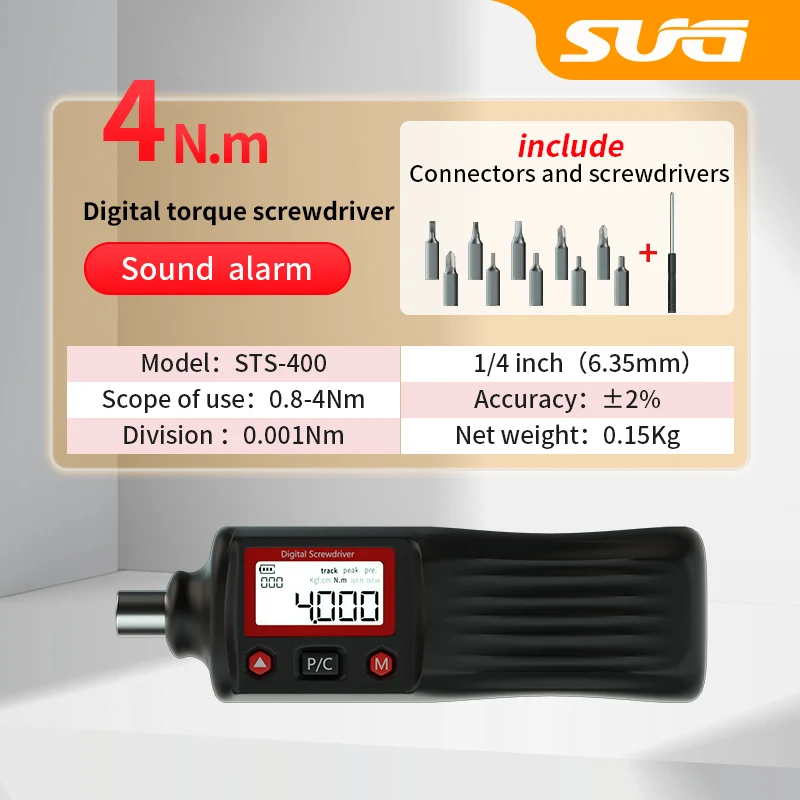 

1/4Inch Digital Display Preset Torque Driver Adjustable Torsional Screwdriver 4 N Wrench with 10pcs Bit car accessories tools