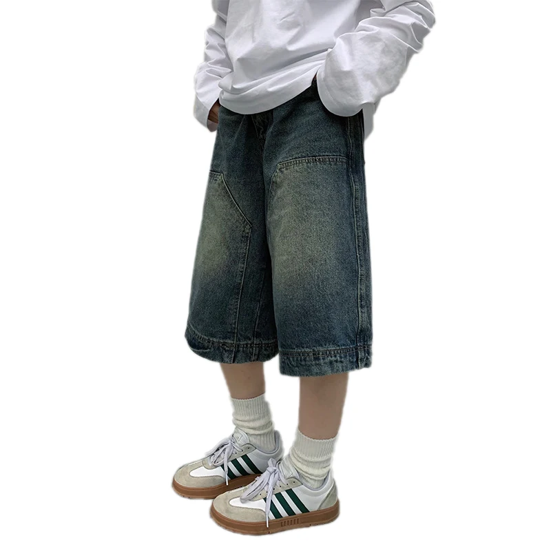 Y2K Vintage Baggy Jeans Shorts Womens Washed Wide Leg Capri Pants Casual Barrel Jeans Denim Shorts Mens Oversized Jorts