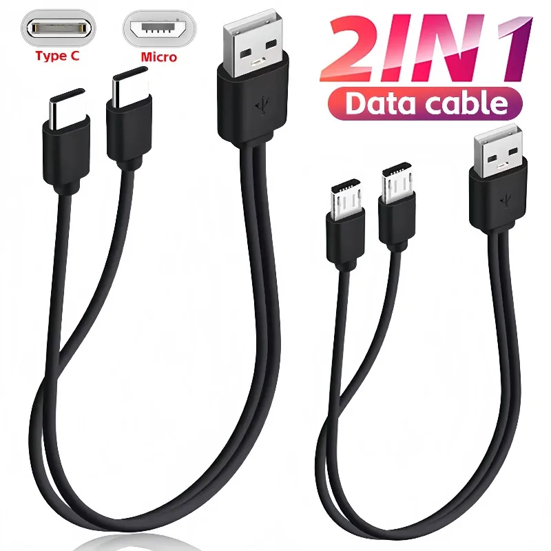 2 in 1 USB C Cable Micro USB Fast Charging Cable 15W Type C Data Cord for IPhone 15 16 Pro Max Samsung S24 Xiaomi Huawei Android
