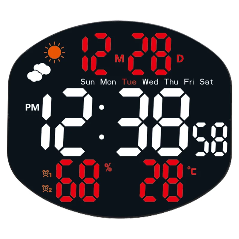 AA87 Digital Alarm Clock Wall Mount Weather Station With Temp/Humidity Auto Dimming/Date Two Alarm Set/Standing Hanging Red And