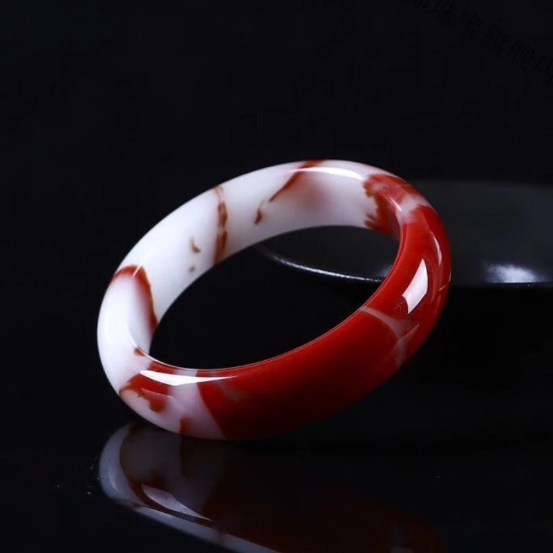 

Chicken Blood Jade Bracelet, Exquisite Retro Ethnic Style Flat Strip Daily Bracelet