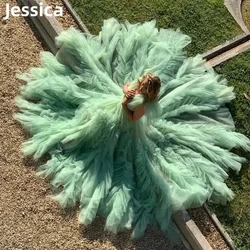 Jessica Green Tulle Prom Dresses Sexy V-neck Multi-layer Evening Dress Fairy Formal Occasions Party Dresses فساتين السهرة