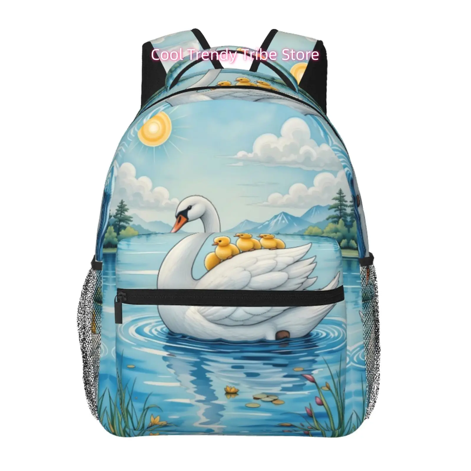 Swan with Cygnets on the Lake Print Backpack, High Quality Oxford Cloth, Adjustable Shoulder Straps, for Travel and Work Use