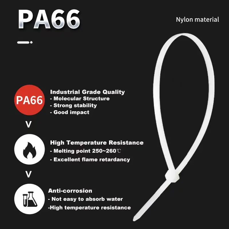 100Pcs Black White Cable Ties Self-locking Plastic Nylon Wire Cable Zip Tie Clamps Assorted Size Fastening Ring 3x60mm 4x100mm