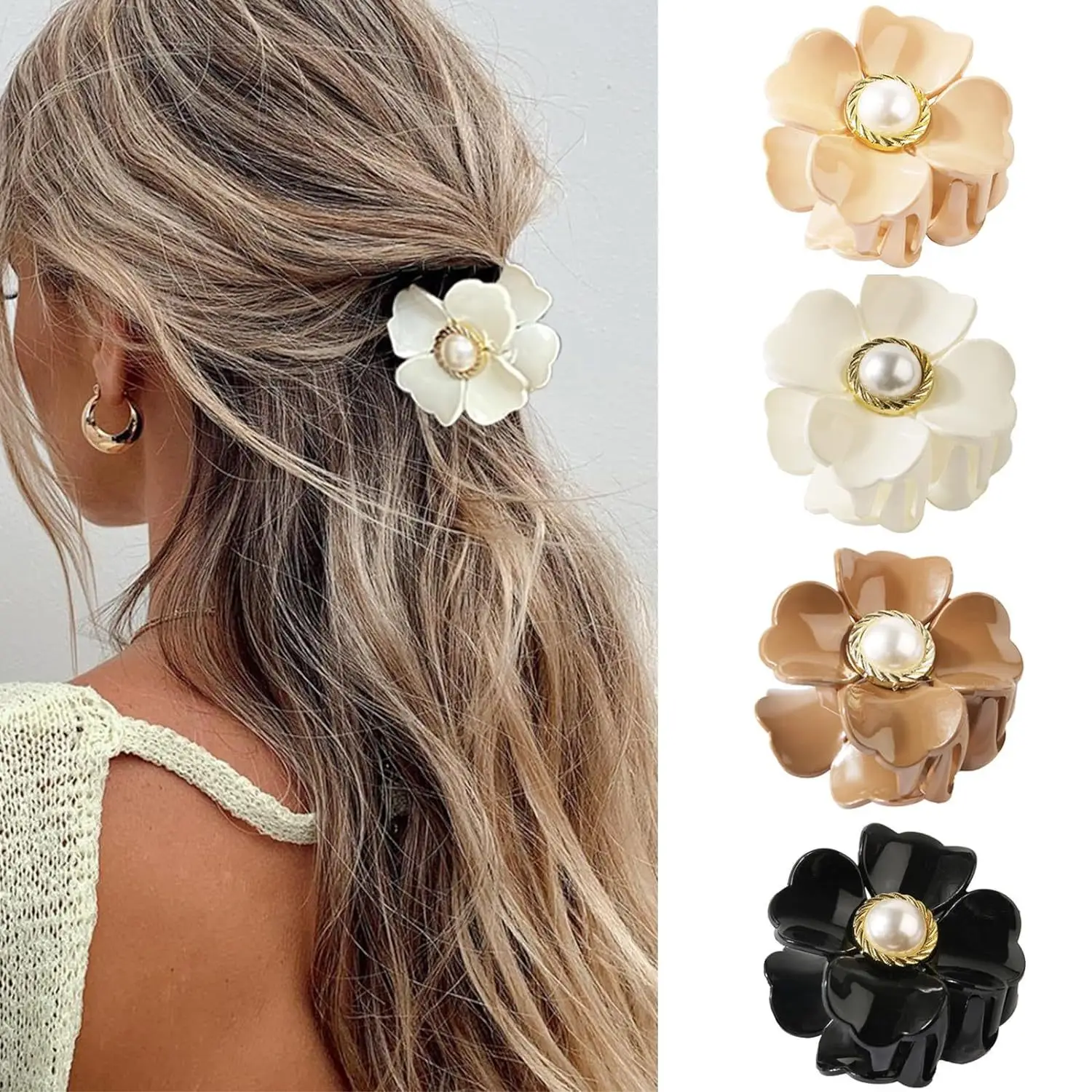 

Simple Flower Clasp Cute Champagne Pearl Hair Clip Jewelry Romantic Shark Hair Clip Jewelry hairclips apparel accessories