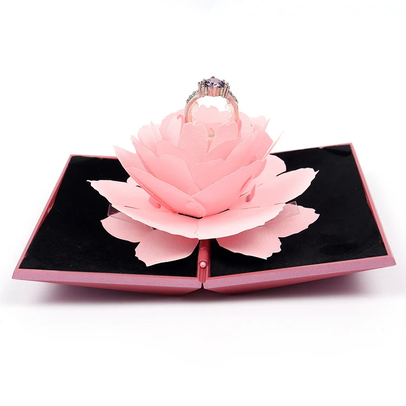 1PC Heart Shape Rose Flower Ring Box Storage Box Specially Designed 3D Ring Display Holder Ring Case Jewelry Packaging Box