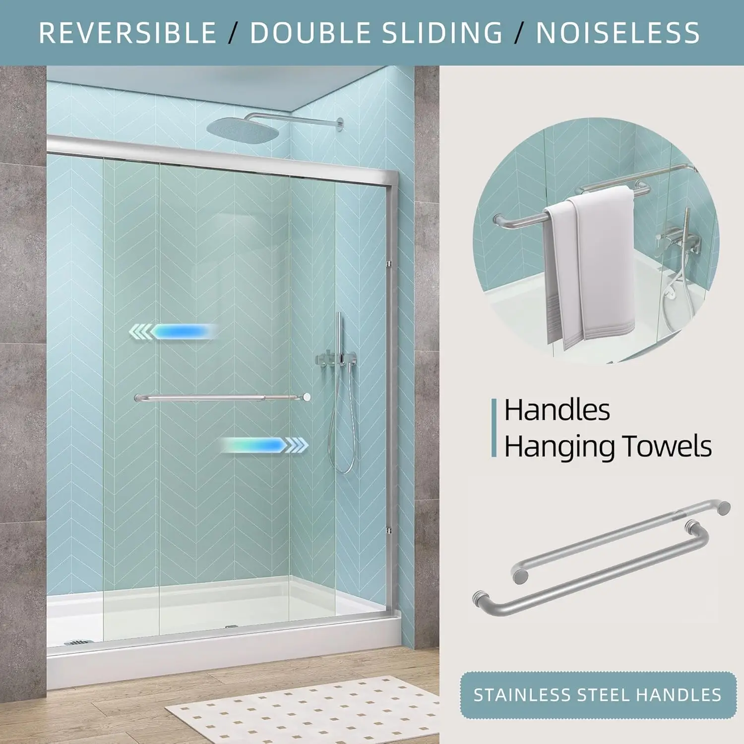 

Sliding Shower Door Semi-Frameless 50-54 in. W x 72 in. H Bypasss Double Sliding Glass Shower Enclosure,1/4 inch Clear Tempered