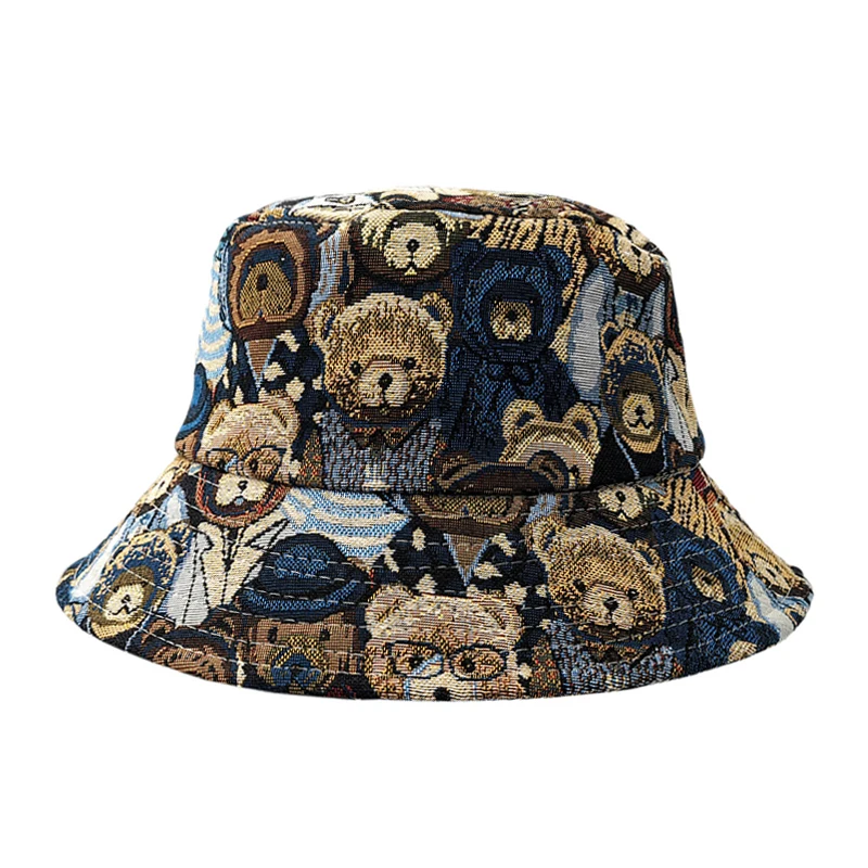 Bocca Bear Embroidery Bucket Hat Autumn Winter Panama Fisherman Hats Thick Foldable Adjustable Korea Style Outdoor Fashion Cap