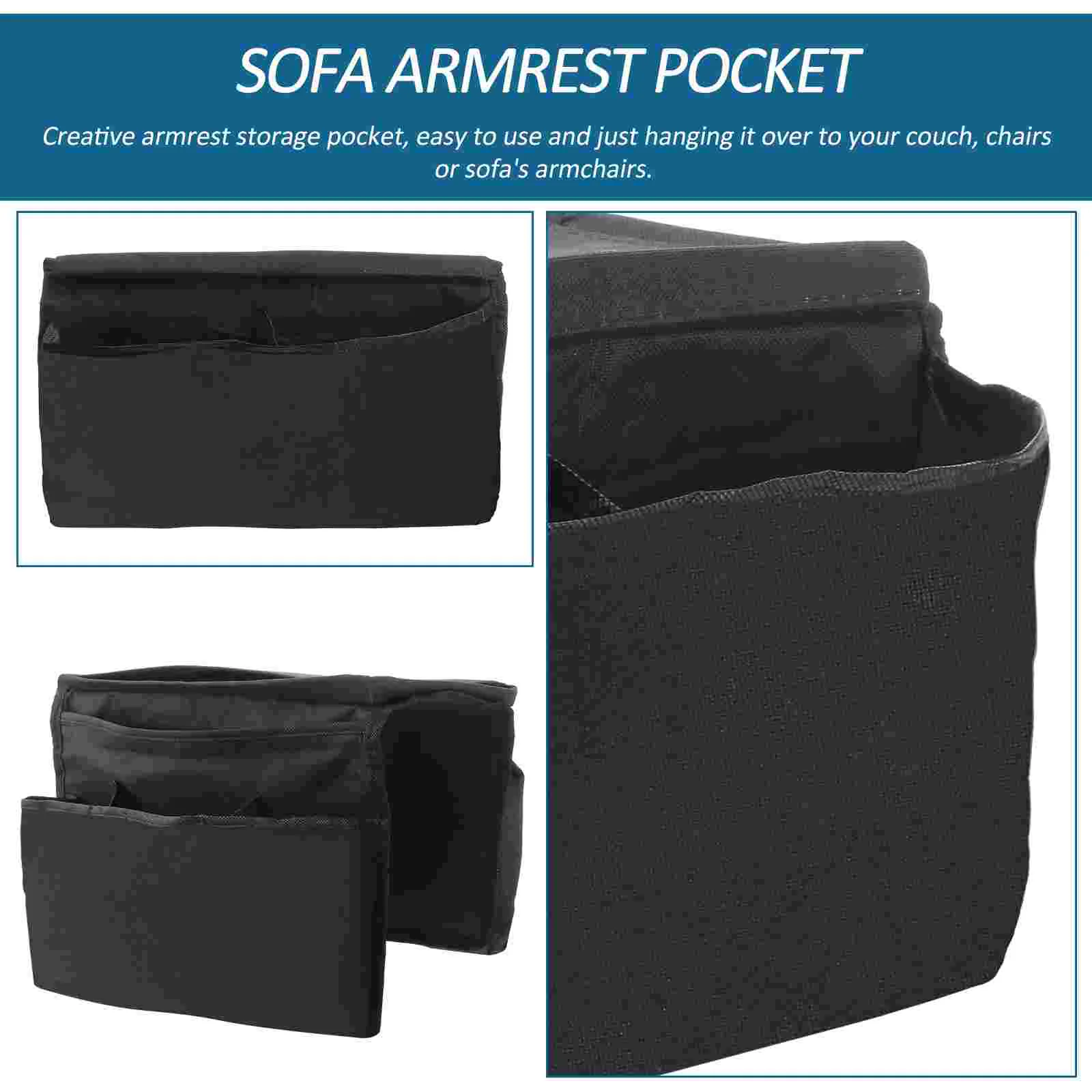 Sofa Armrest Organizer with 4 Pockets and Cup Holder Tray Couch Armchair Hanging Storage Bag for Cellphone Magazine Drinks Sn